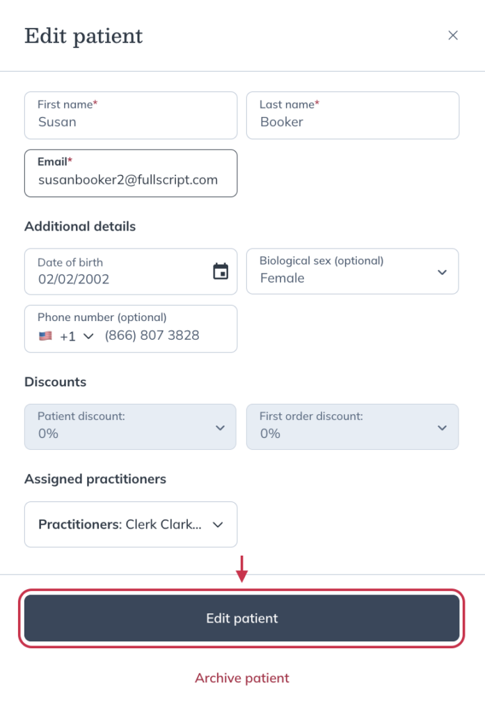 Click Edit patient to confirm.