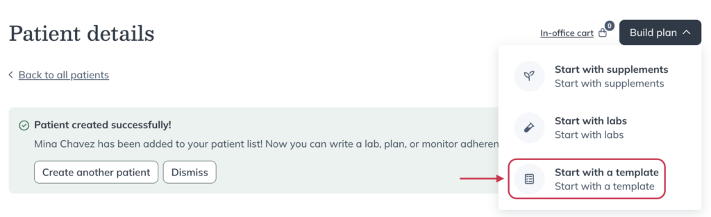 Starting a plan using a template.