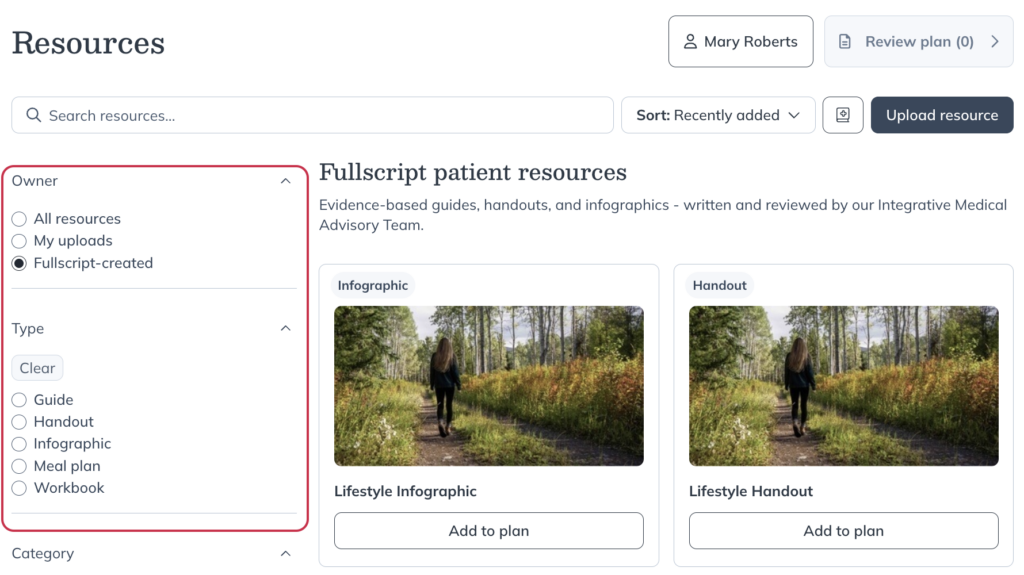Use filters to help when searching for resources.