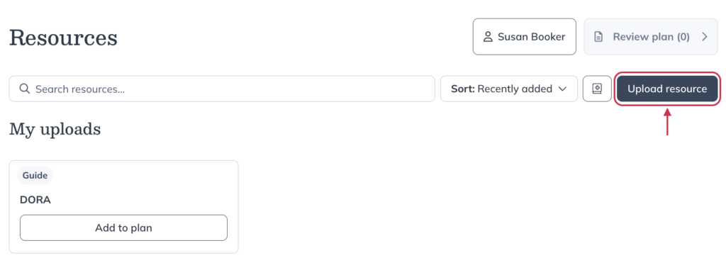 Click Upload resource,