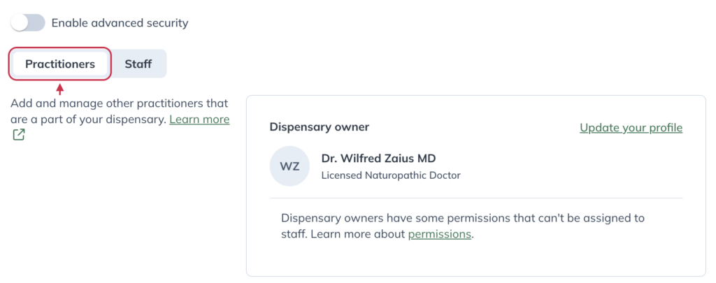 Select the Practitioners tab.