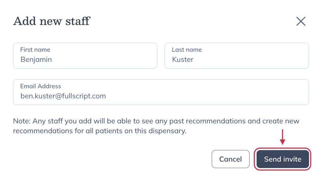 Click Send invite.