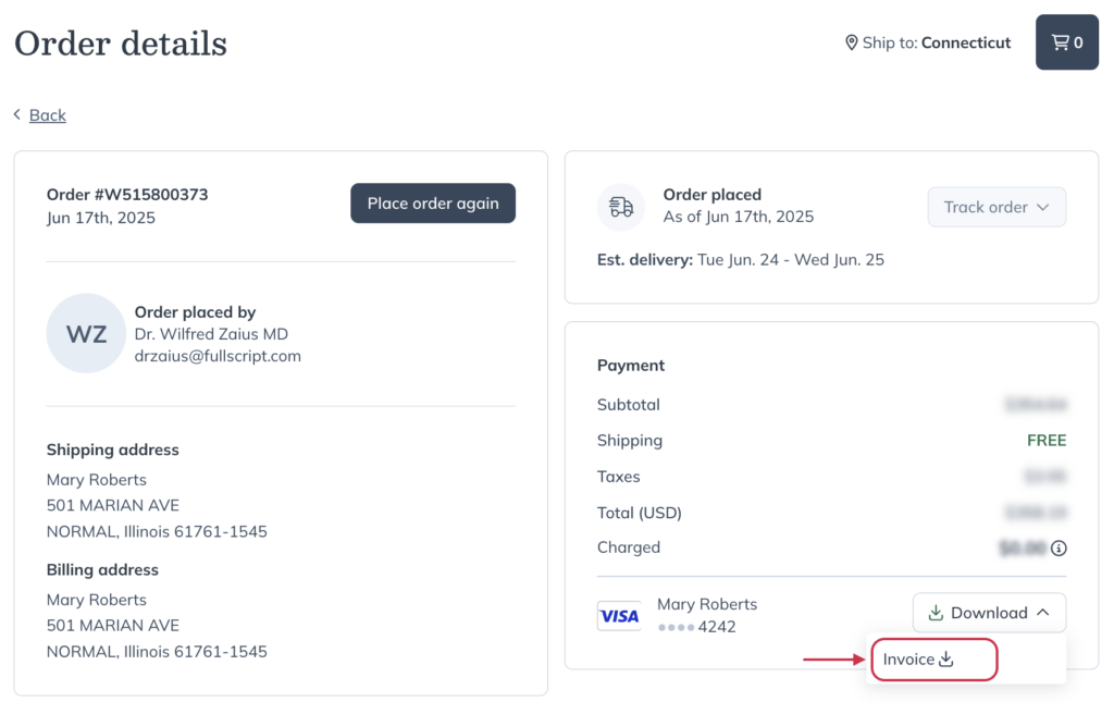 Downloading an invoice for your wholesale order.