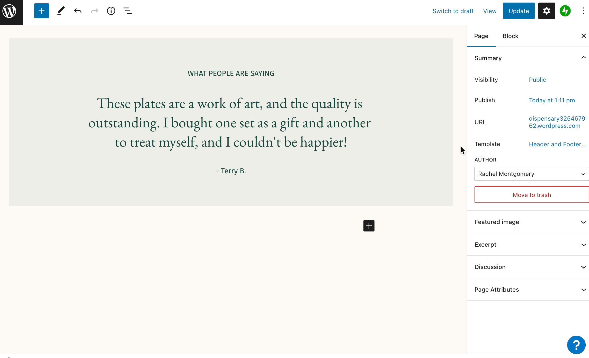 Adding a website button to a WordPress website.