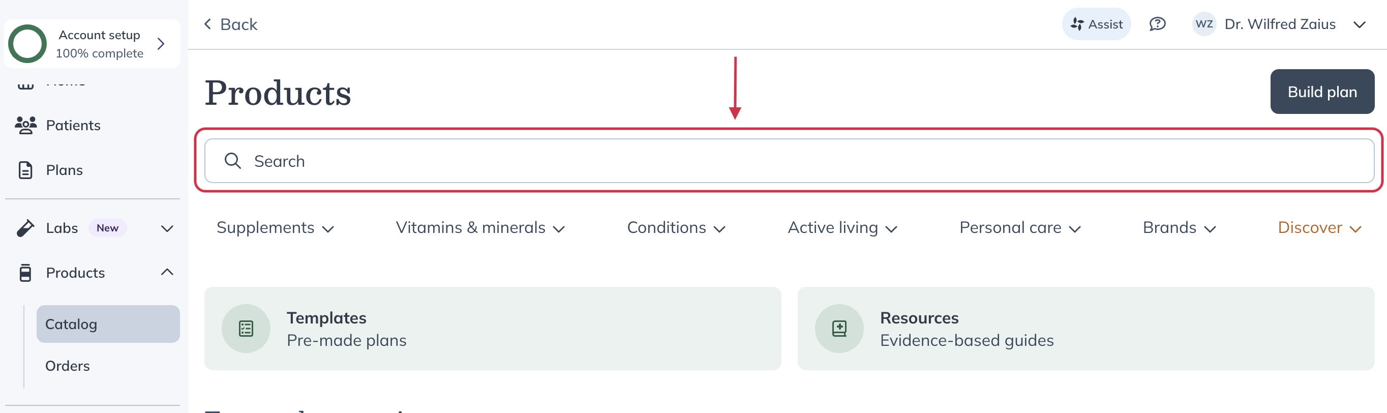 The catalog search bar.