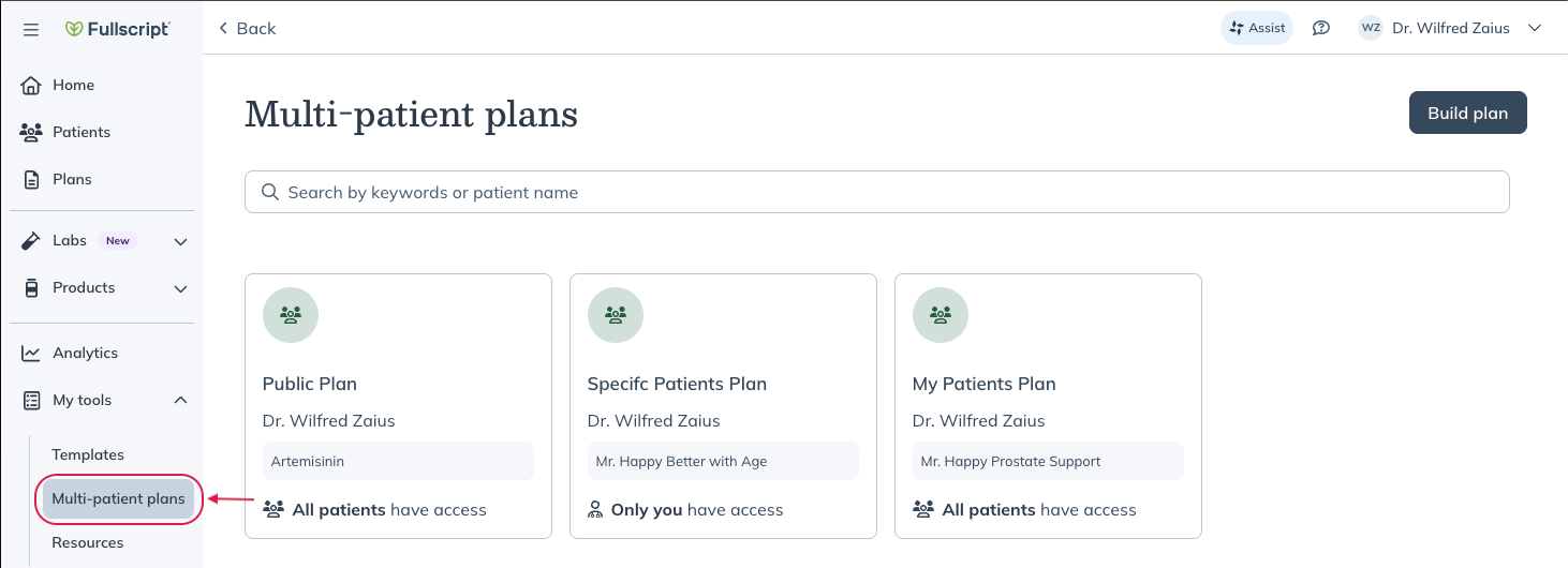 Click the multi patient plans tab.