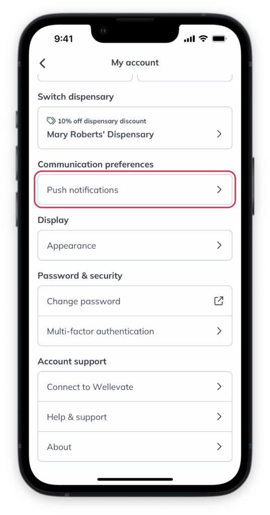 Tap Push notifications to adjust your notifications.