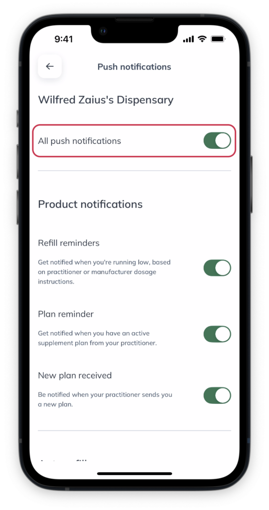 Tap the All push notifications toggle to turn all notifications off.