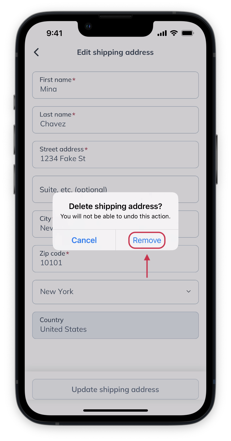 Tap remove to confirm.