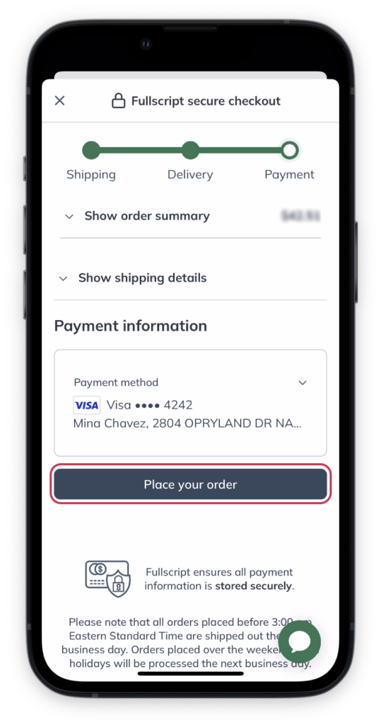 Tap Place your order to complete your purchase.