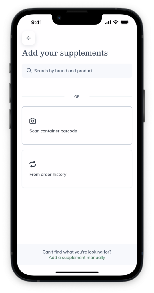 Use the search, barcode scanner, or order history.