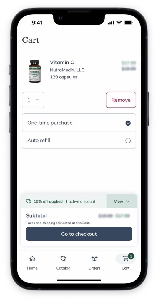 The in-app cart.