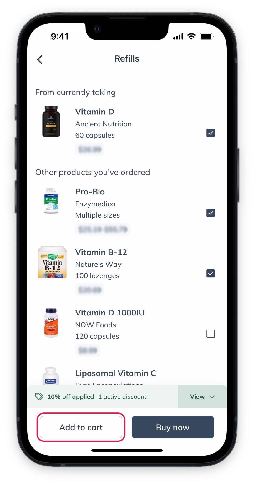 Add to cart from Refill menu.