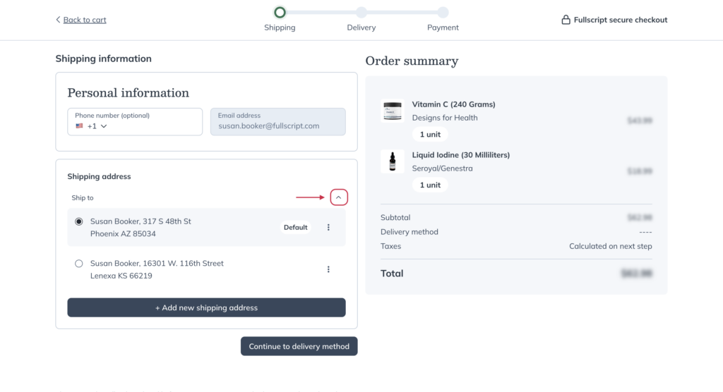 An expanded shipping address section.