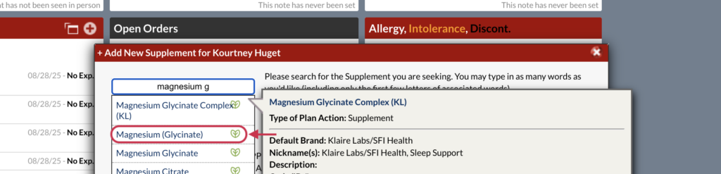 Selecting a product after a search.