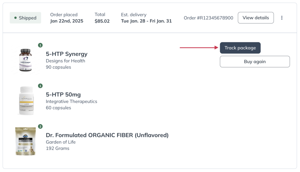 The Track Package button to the right of the order number.