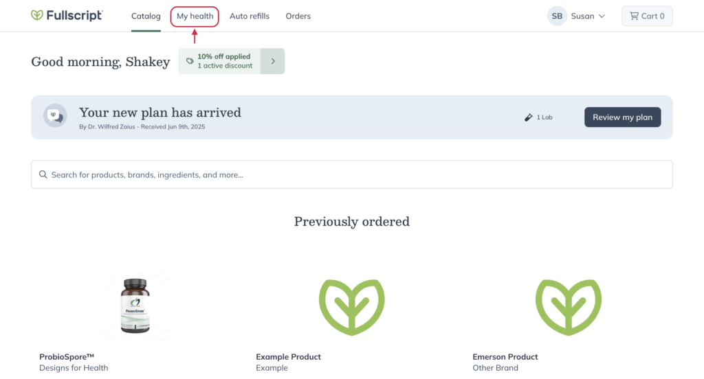 Click the My health tab to access your plans.