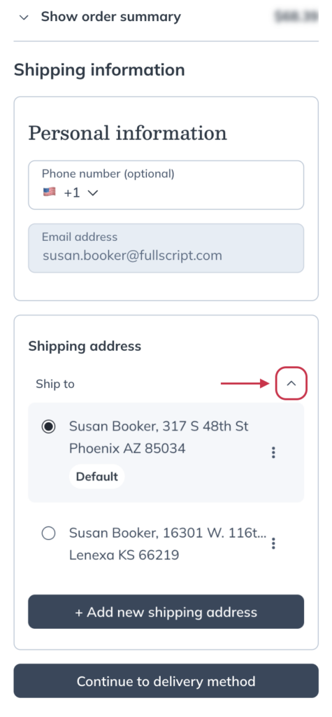 An expanded shipping address section.