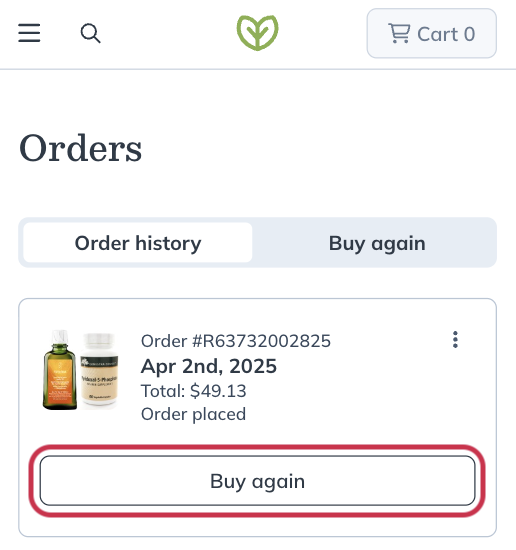 Adding all items from a previous order to your shopping cart.