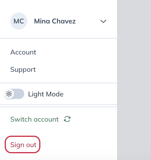 Tap Sign out to log out of your account.