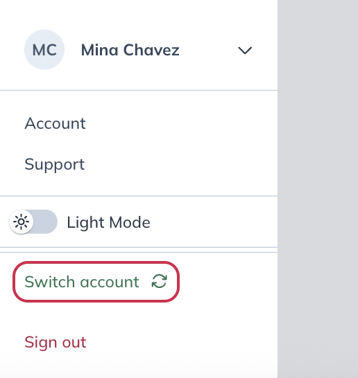 Tap Switch account to view another account.