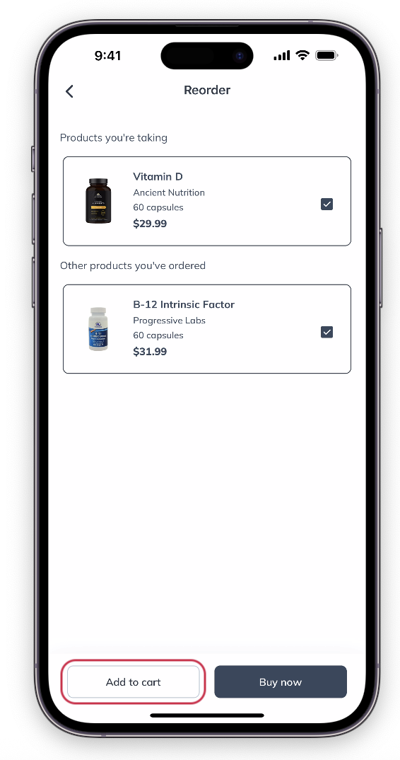 Add to cart from Refill menu.