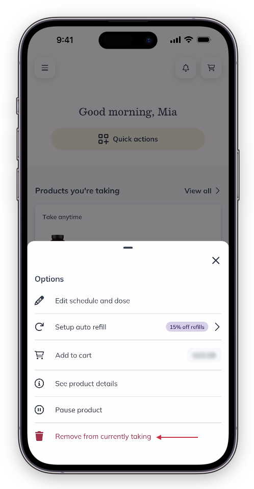 Tap Remove from currently taking.