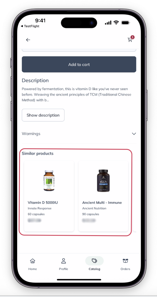 The Similar products section on the product display page.
