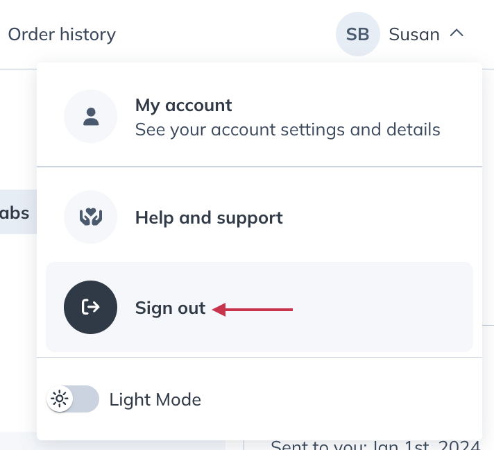 Select Sign out to log out of your account.