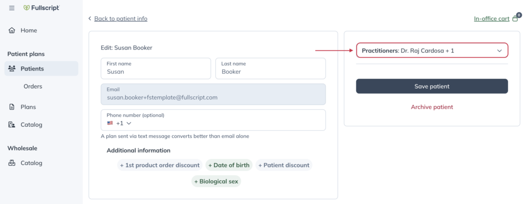 Click the Practitioner drop-down menu and select all practitioners that should have access to the patient.