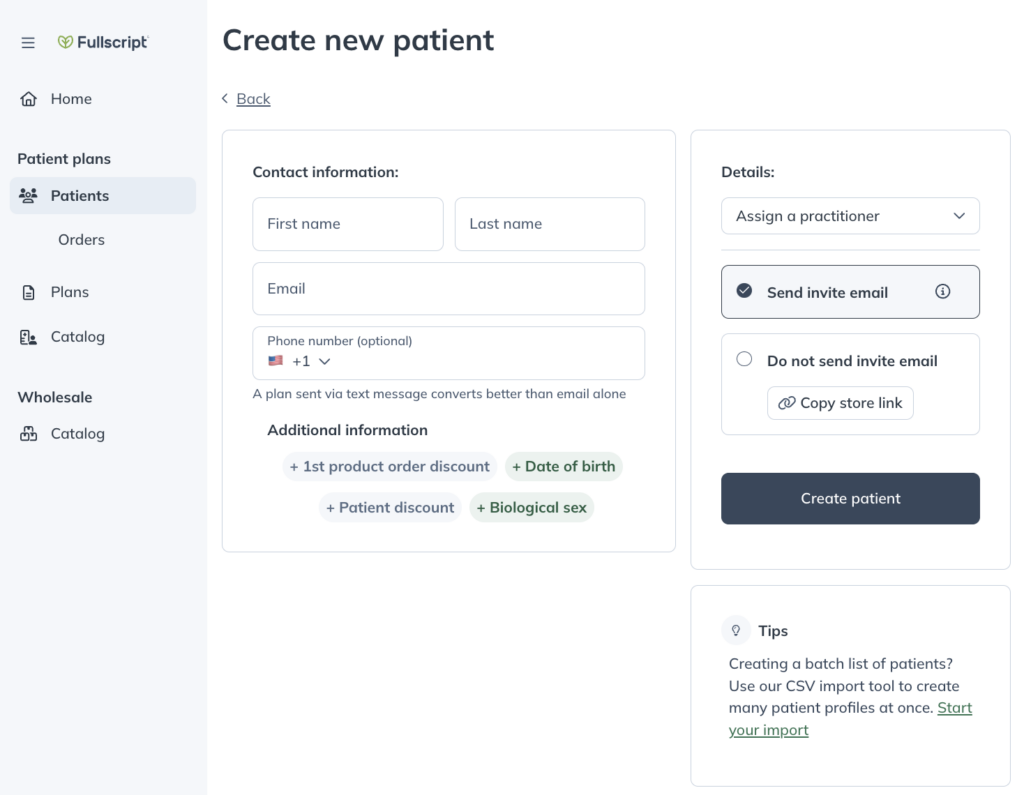 Creating a patient profile for yourself