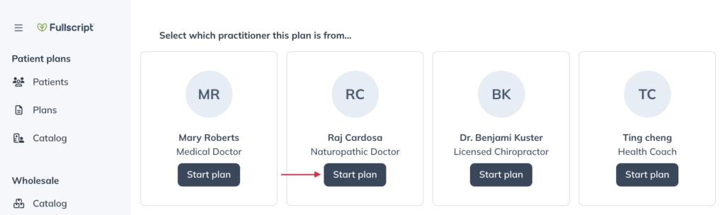 Selecting the practitioner for the new plan