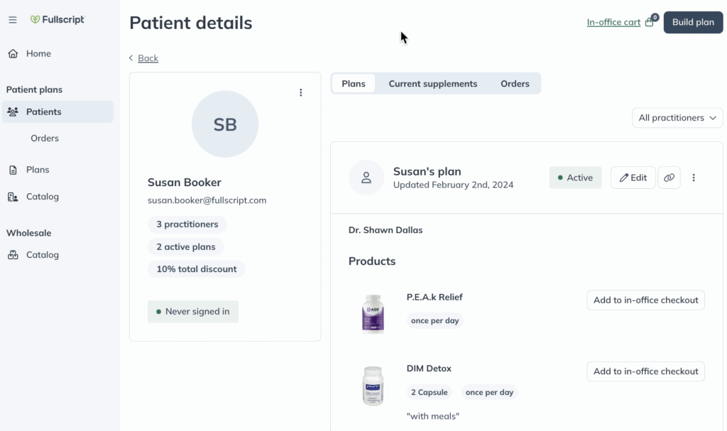 Adding to the in-office cart from the patient profile.