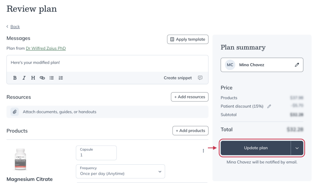 Click Update plan.