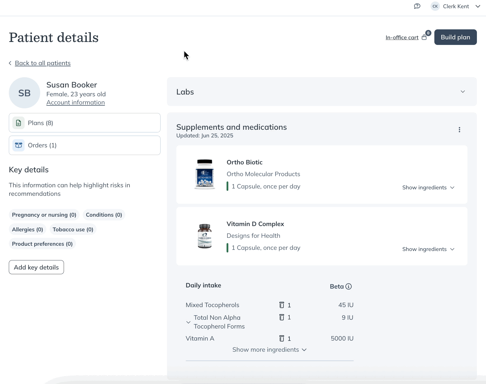 Adding to the in-office cart from the patient profile.
