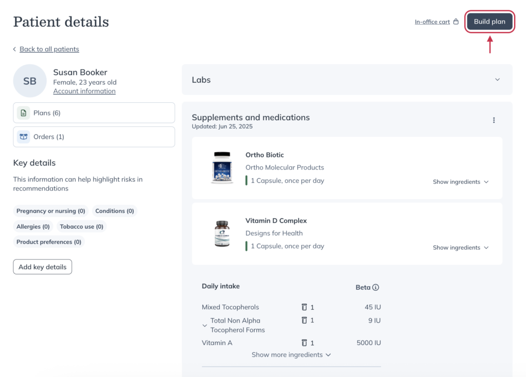 Click Build Plan on the patient profile.