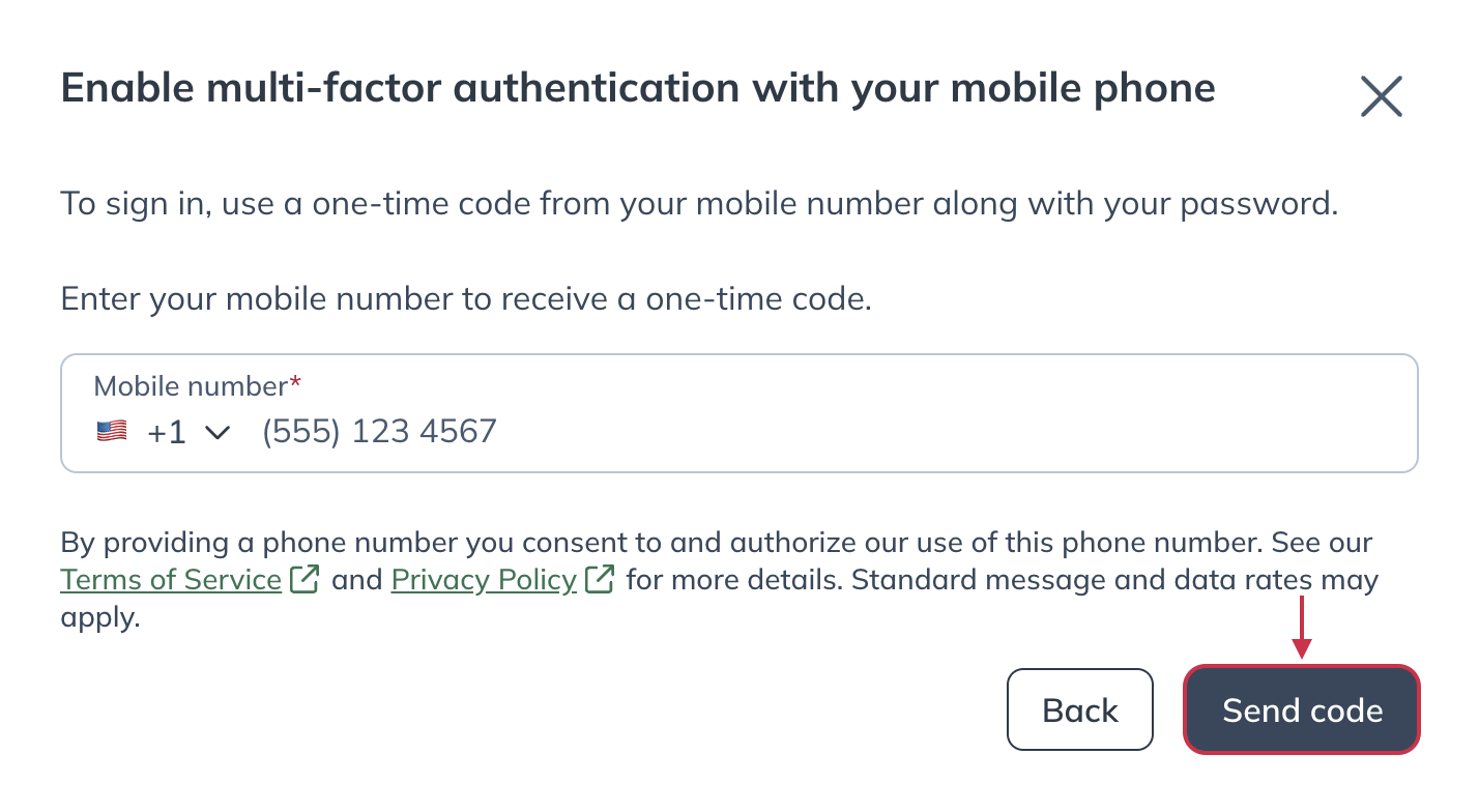 Enter your mobile number to receive a one-time code.