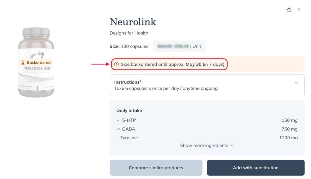 Finding a restock timeline on the product display page.