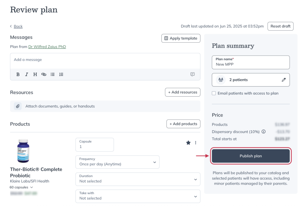 Click Publish plan.