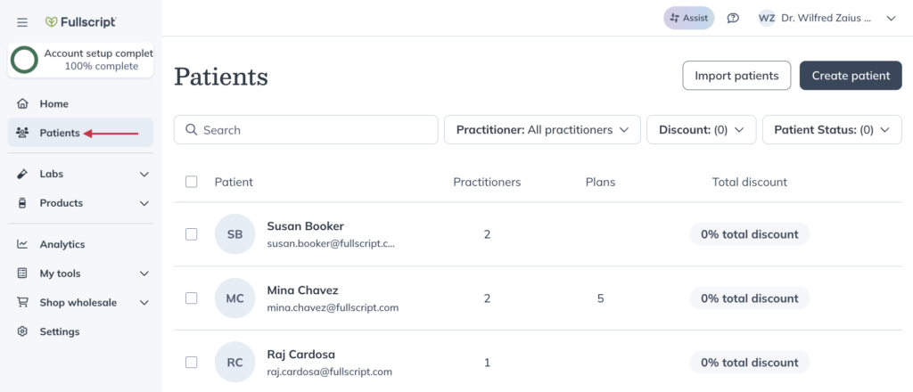 Click the Patients tab.