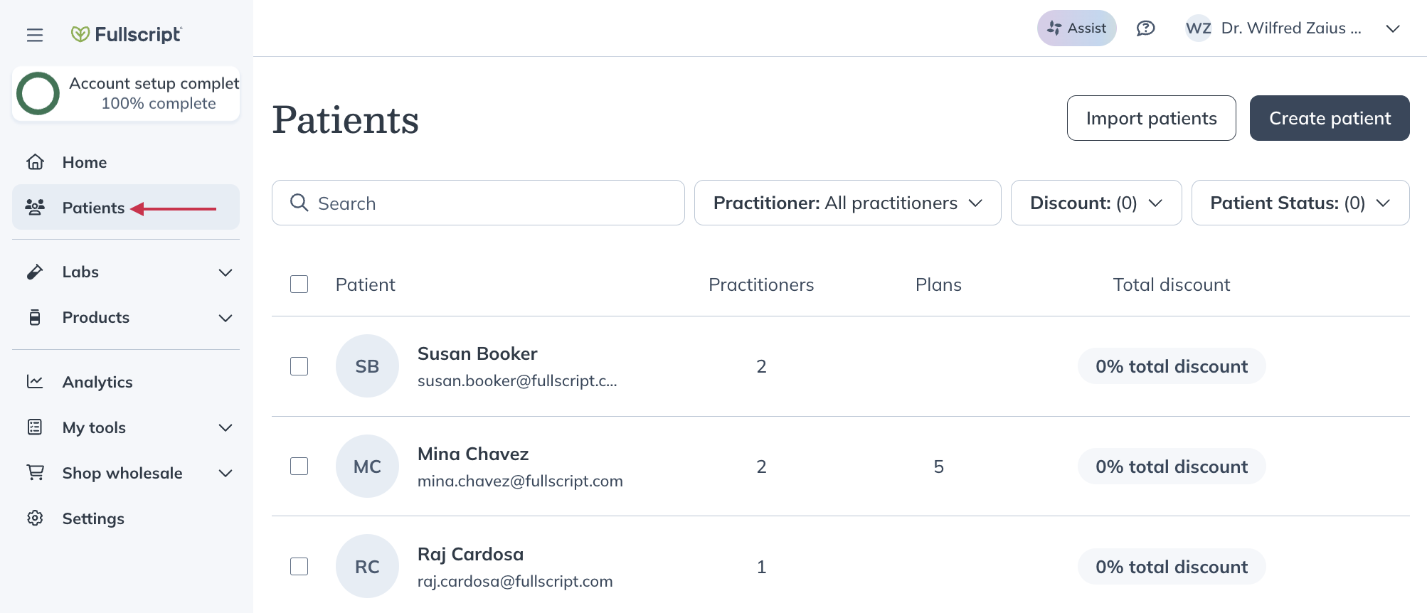 Click the Patients tab.