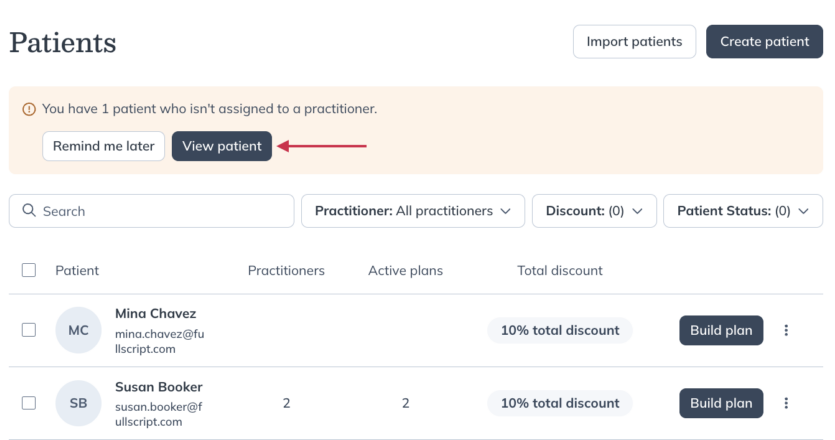 Click View patient(s) to show unassigned patients.