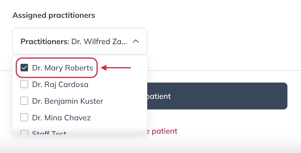 Selecting a new practitioner for this patient.