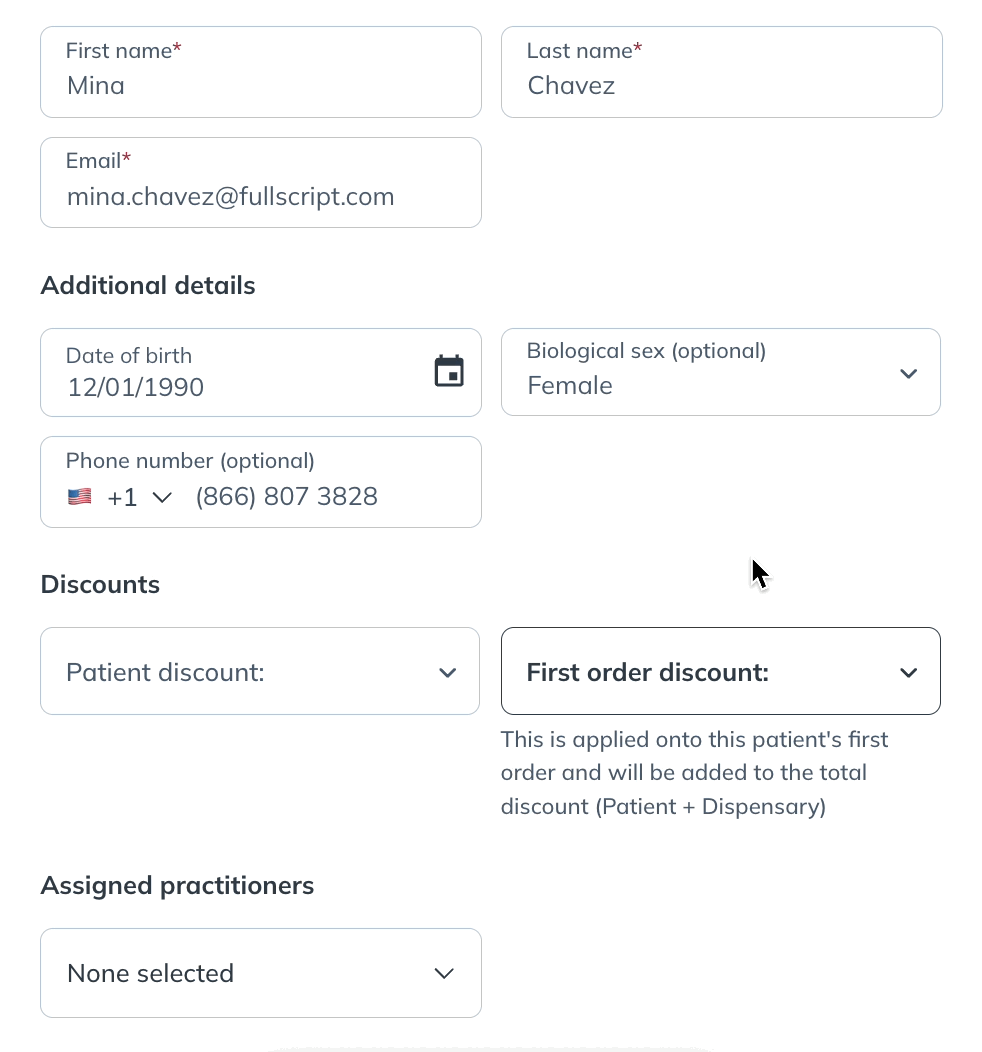 Setting a first order discount.