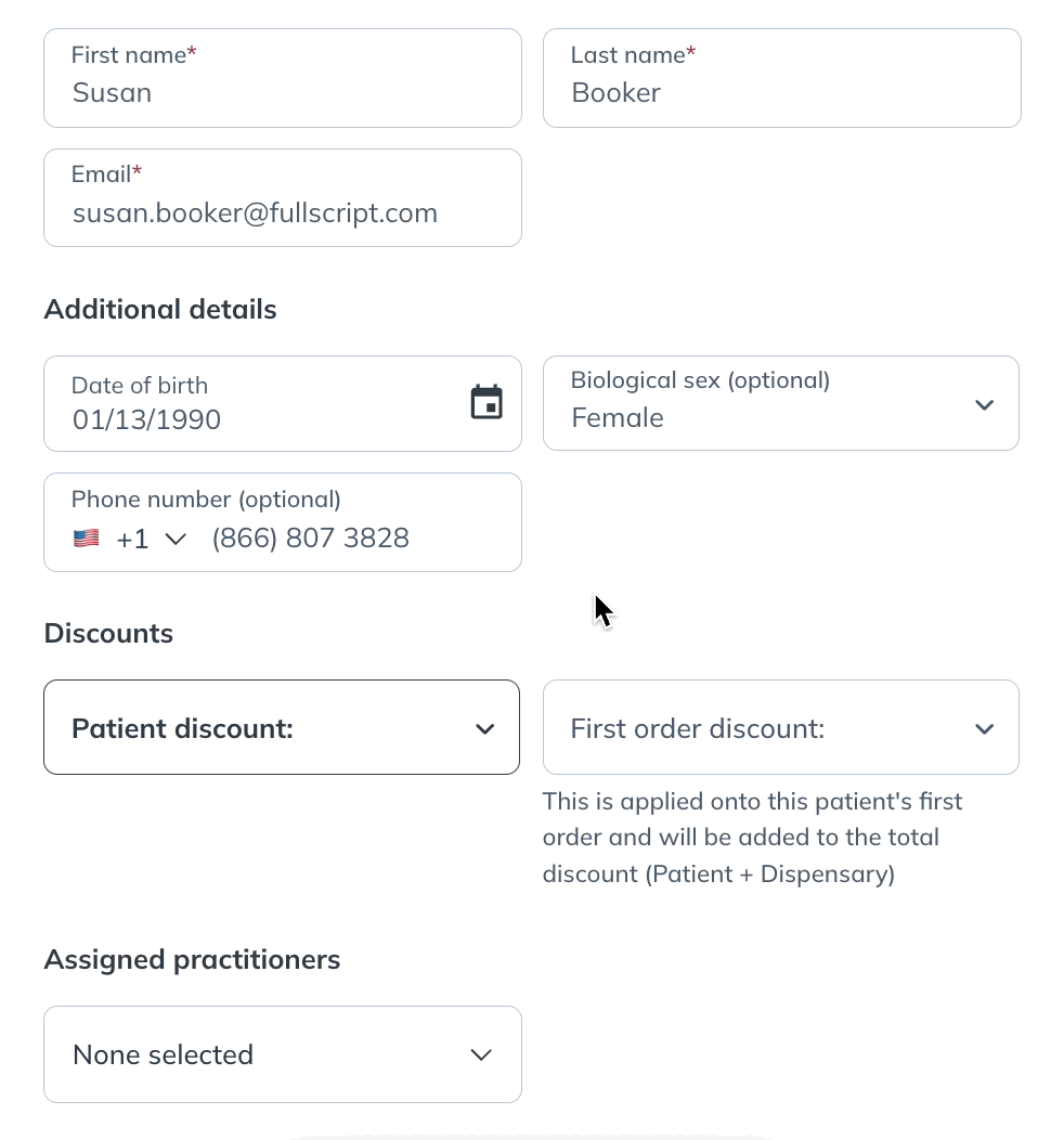 Selecting an individual patient discount.