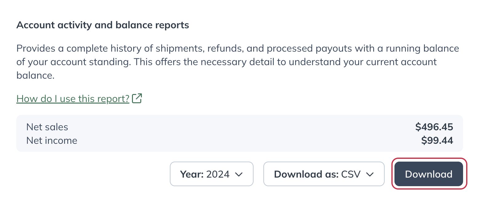 account activity and balance report summary.