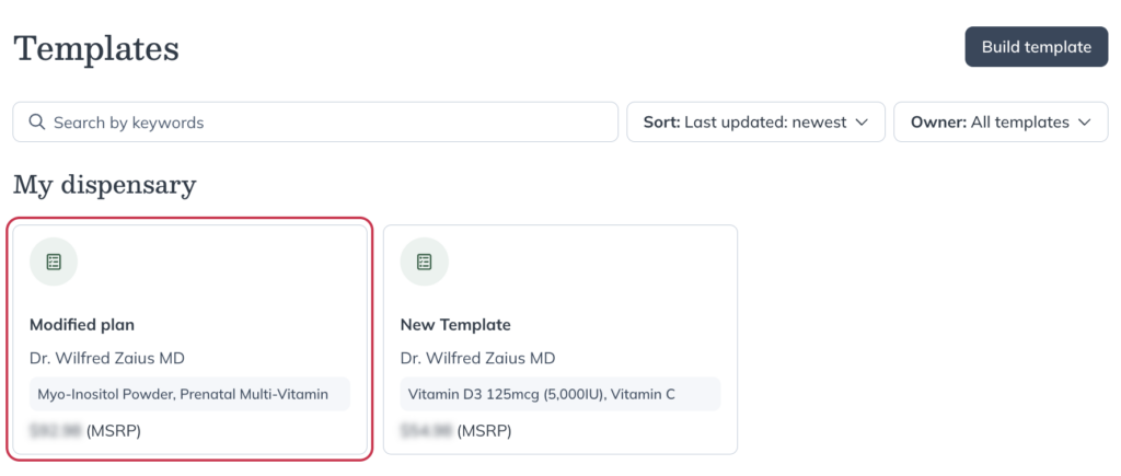 A plan shared by a colleague on the Templates page.