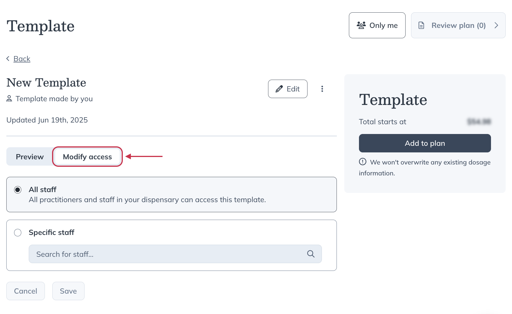 Click the Modify access tab.