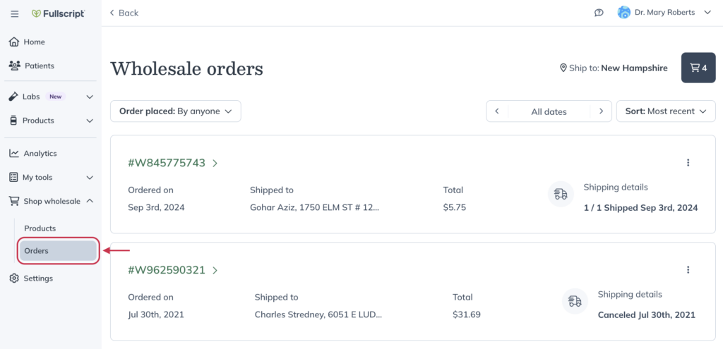 Click the Orders tab.