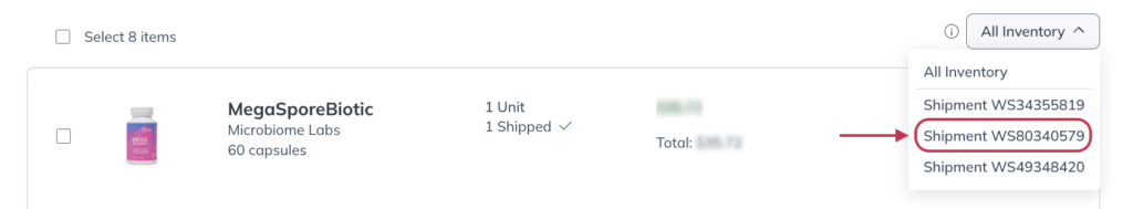 Selecting a shipment.